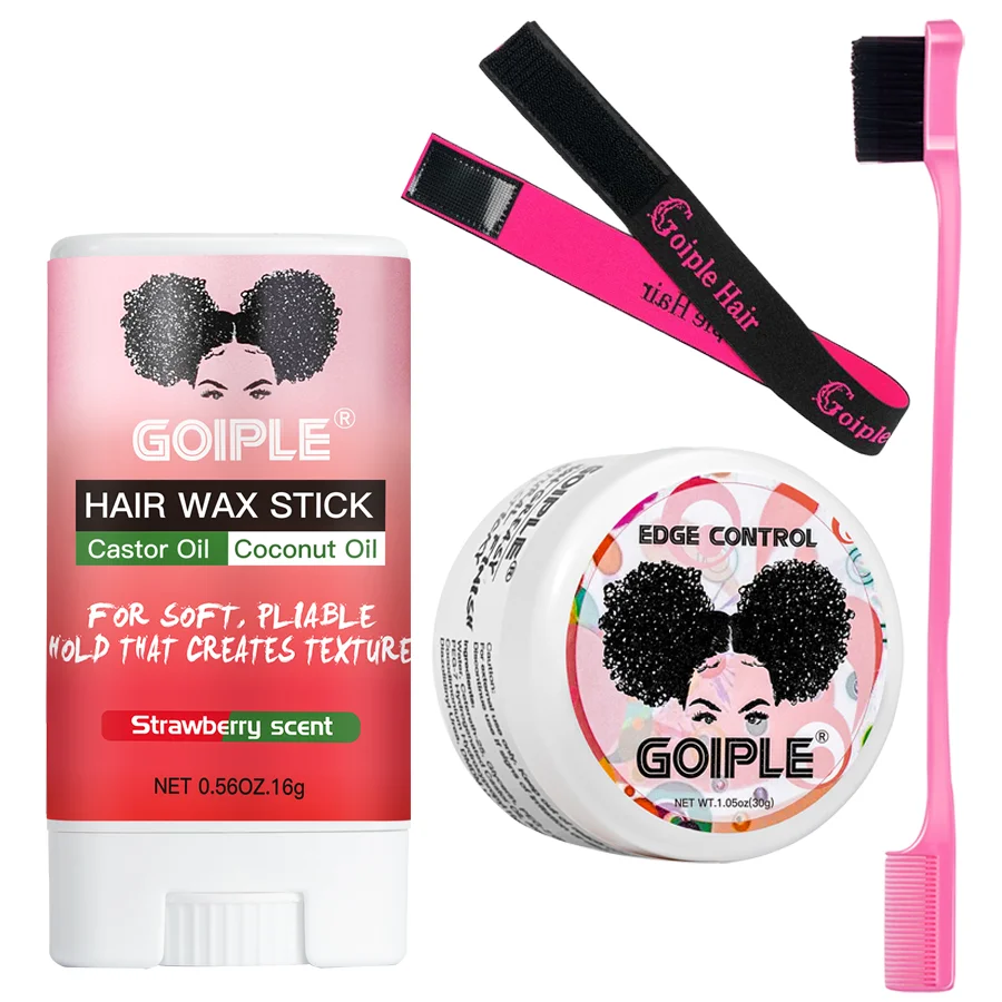 GOIPLE Erdbeerduft, 30 g Kantenkontrollgel und 16 g Haarwachsstift-Set, Spitzenhaar-Styling-Pomade, gebrochene Finishing-Creme für das Haar