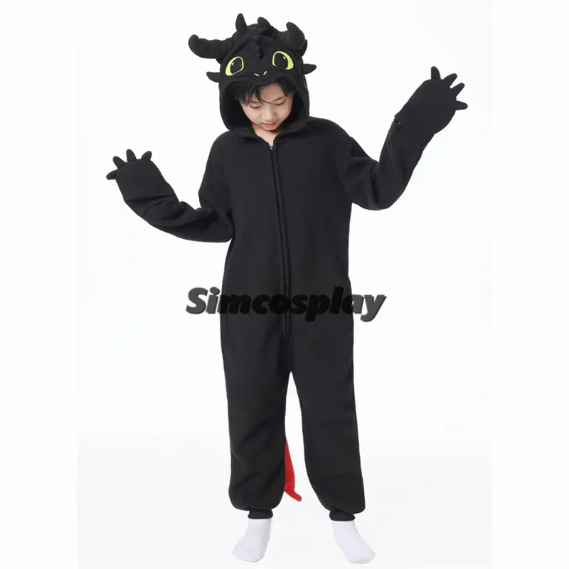 XXL Kids Black Animal Cartoon Onesie White Adult Women Men Kigurumis Pyjamas Halloween Cosplay Party Costume Christmas Homewear