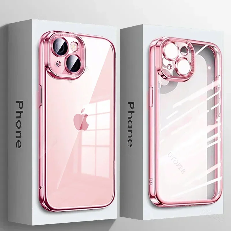 2024 nueva funda de teléfono transparente chapada de alta calidad para iPhone 16 15 14 11 12 13 Pro Max Plus suave TPU cubierta de parachoques a