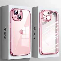 2024 New High Quality Plating Clear Phone Case For iPhone 16 15 14 11 12 13 Pro Max Plus Soft TPU Shockproof Bumper Cover funda