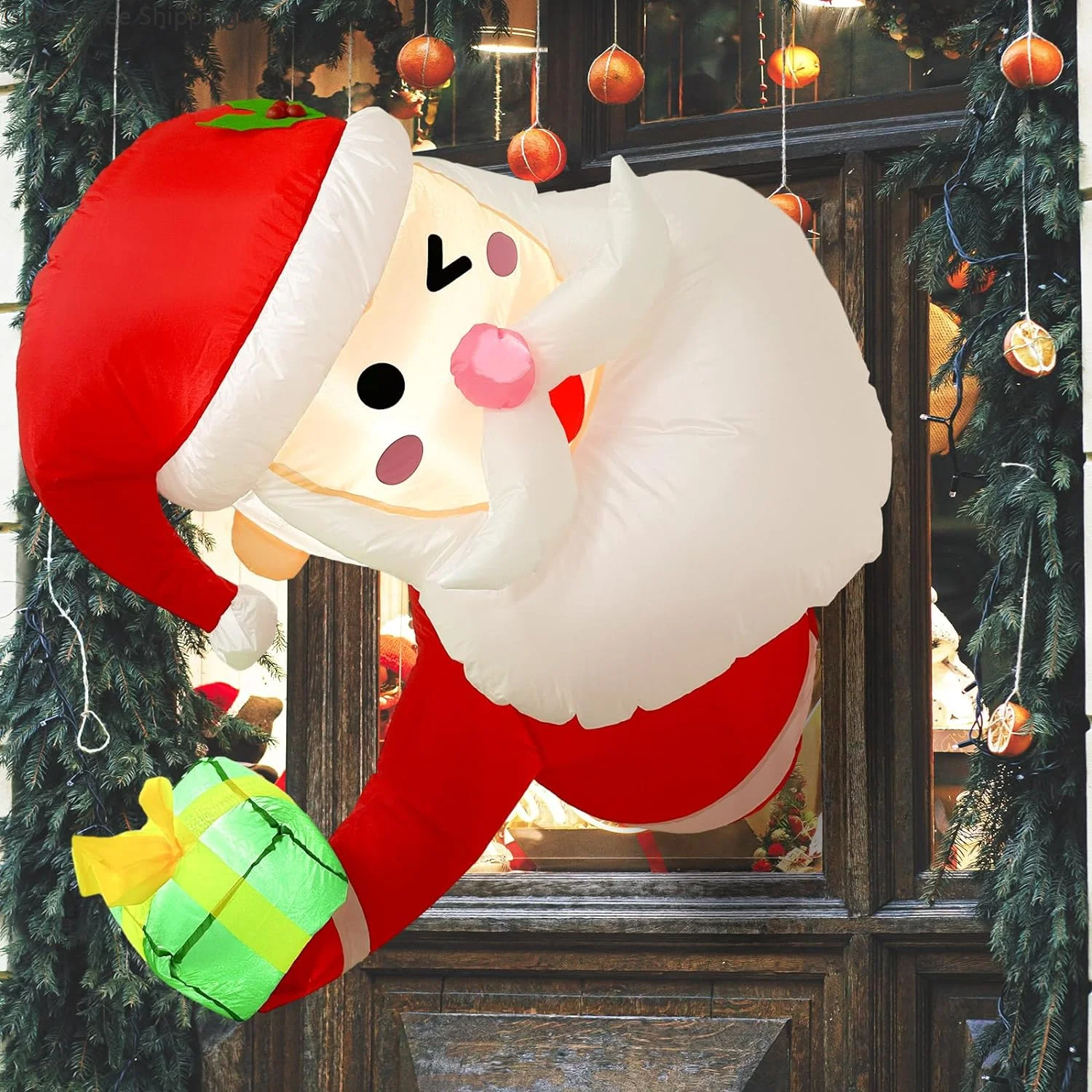 

3.5ft Christmas Inflatable Santa Claus Headphones Decoration Led Light Christmas Party Cosplay Cartoon Inflatable Accessories