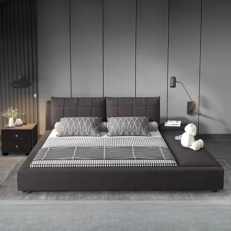 Tech Cloth Tatami Double Bed Wooden Master Bedroom King Size Frames Wedding Bed 2 People Headboard Nordic Modern Furniture