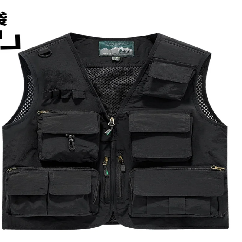 Multi pocket vest for men, work outdoors, sleeveless, multifunctional military, breathable fishing vest, spring and autumn vest