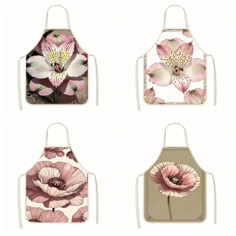 

Floral Pattern Aprons Linen Apron, Suitable For Kitchen Cooking, Parent-Child Interaction, Painting And Other Scenarios