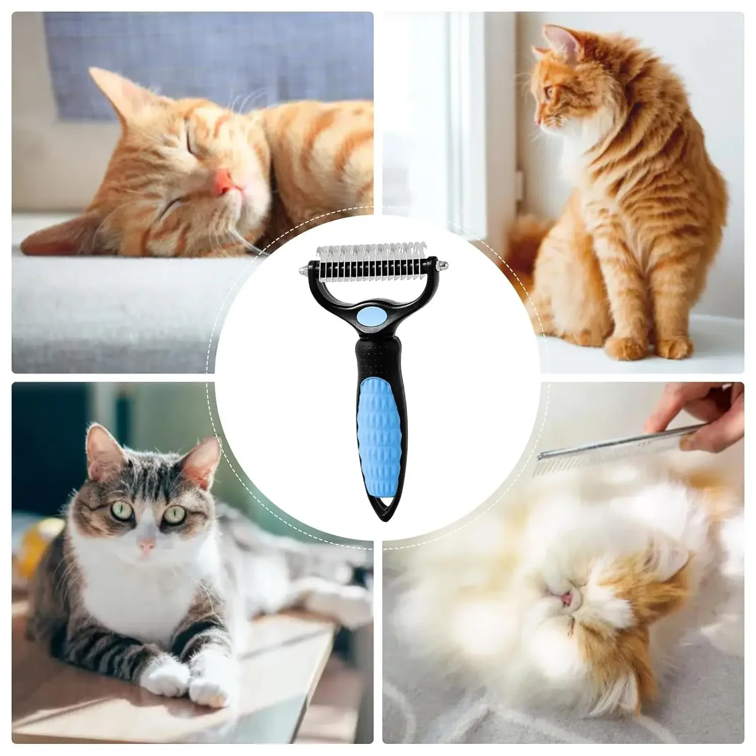 Cat Hair Removal Comb Dog Hair Removal Brush Stainless Steel Double Sided Pet Grooming Brush Removing Tangles Cat Accessories