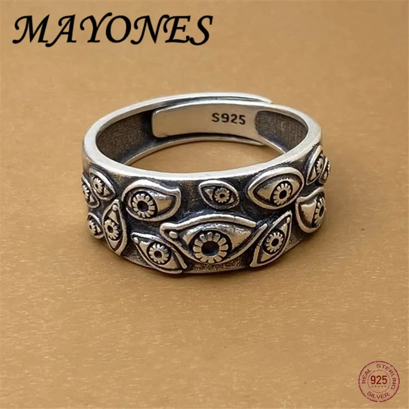 

New 100% S925 Silver Jewelry Personalized Vintage Fashion Adjustable Thousand Eyes Ring Trendy Christmas Gifts