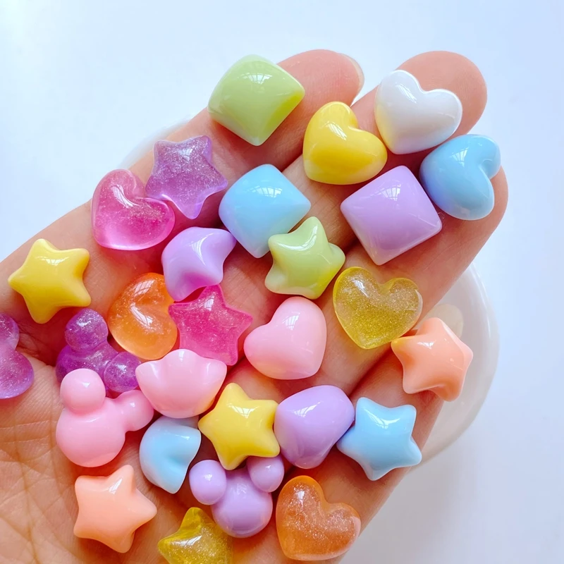 30Pcs New Cute Mini Star, Heart-Shaped Square Flower Flat Back Resin Cabochons DIY Jewelry Craft Decoration Accessorie