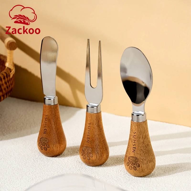 

Zackoo Multipurpose Butter Knife with Wood Handle Stainless Steel Toast Spreader for Dessert Jam Cream Cheese Cutter Baking Tool