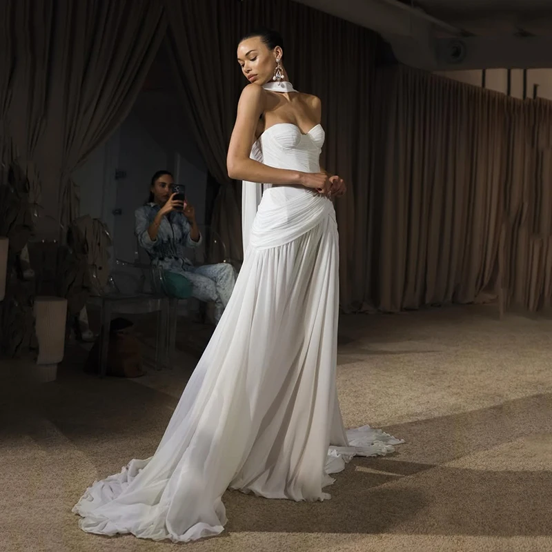 

Eightree White 2026 A-Line Wedding Dresses Sweetheart Sweep Train Chiffon Wedding Ball Gowns Women Bridal Prom Dress Customized