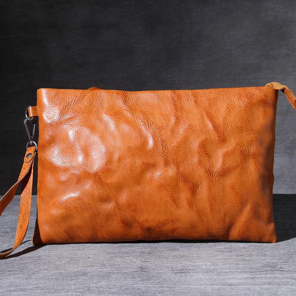 S.WORKER Retro-Clutch aus Vollnarbenleder für Herren | Handtasche aus Used-Leder mit Handgelenkschlaufe – Detail 26