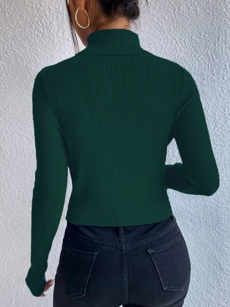 2024 Autumn Winter Sweater Women Knitted Ribbed Pullover Sweater Long Sleeve Beading Turtleneck Slim Jumper Soft Warm Pull Femme