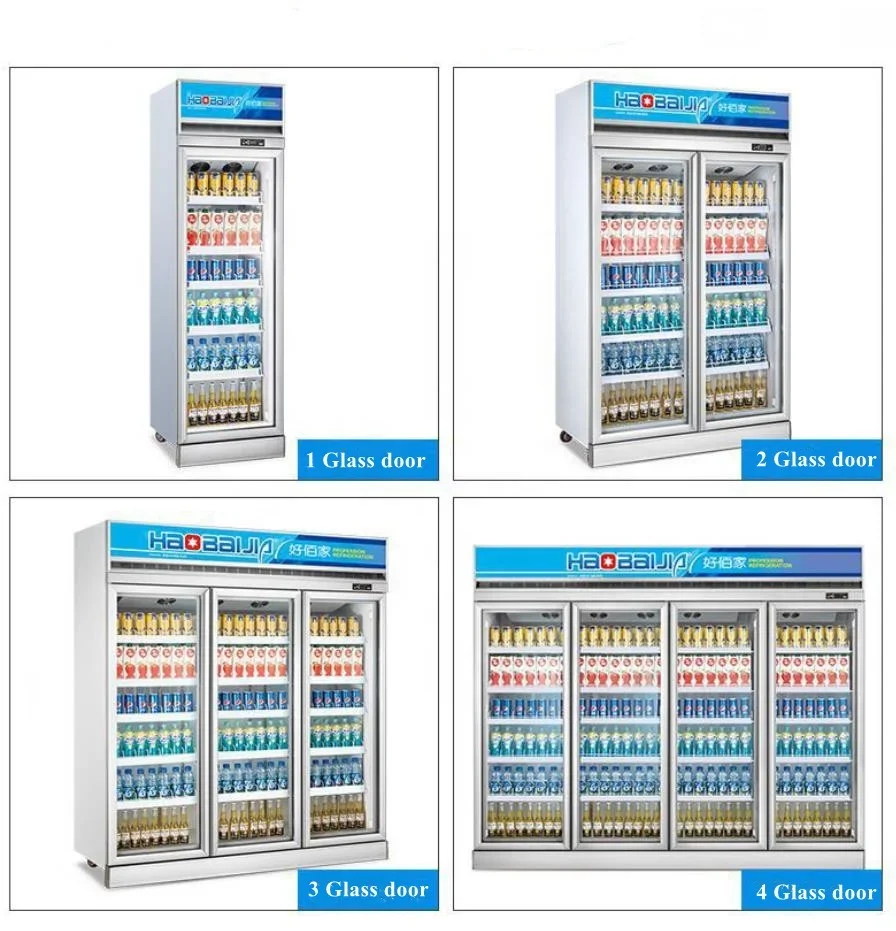 Supermarket Upright Fridge Freezer Fan Cooling 4 Doors Glass Display Cabinet / Retail Beverage Cooler