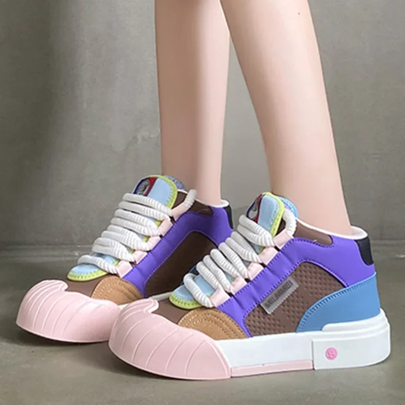 Women Casual Sneakers Mixed Colors Design Skateboard High Top Running Tennis Sports Shoes Cute Platform Outdoor Sneakers 35-40