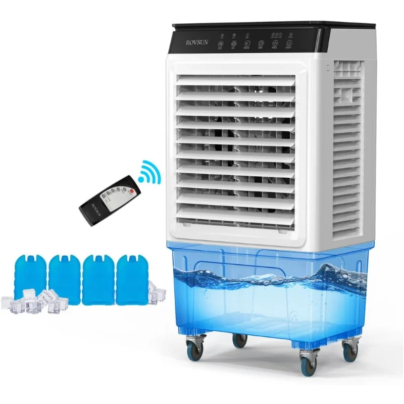 مبرد هواء محمول ROVSUN 2300CFM، مبرد مستنقع تبخيري 7.9 جالون/30 لتر، مروحة تبريد 3 في 1 مع جهاز تحكم عن بعد، مؤقت 12 ساعة