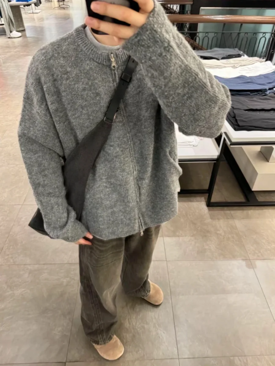 

American Sle Lazy Autumn Winter ey Camere Open Cardigan Men's Trendy Brand Lazy Sle High-End CleanFit Knitted Sweater
