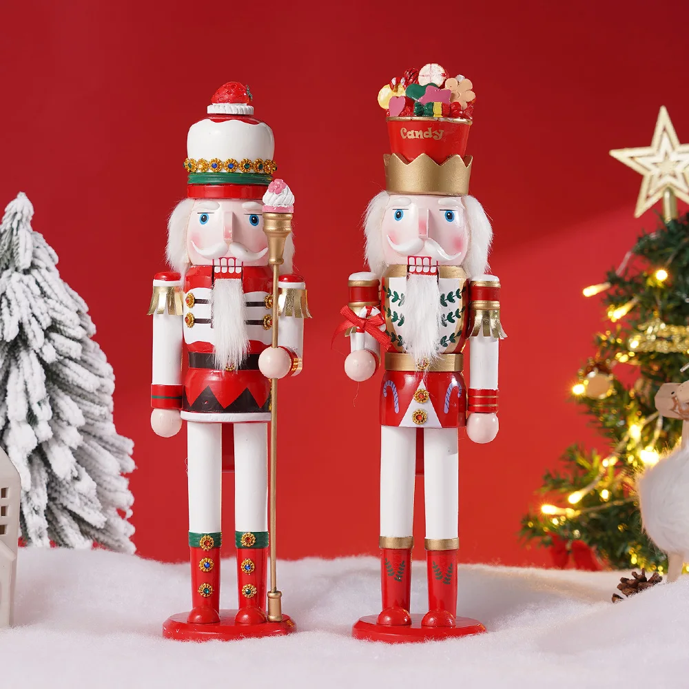 Cascanueces navideño de 38CM, caramelo, helado, nogal, rey, mano, fresa/canna de caramelo, artesanías de madera, adornos navideños