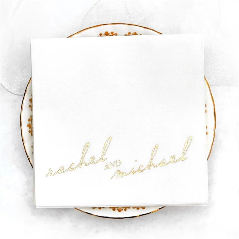 Personalized Names Cocktail Napkin - Vintage Modern Script Napkin- Foil Stamped, Linen Like Party Napkins, Wedding, Engagement