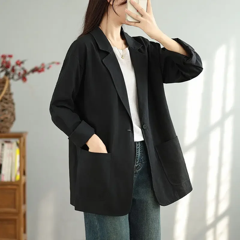 

Весенне-осенний новый женский пиджак 2025 года, свободная повседневная куртка для пригородных поездок