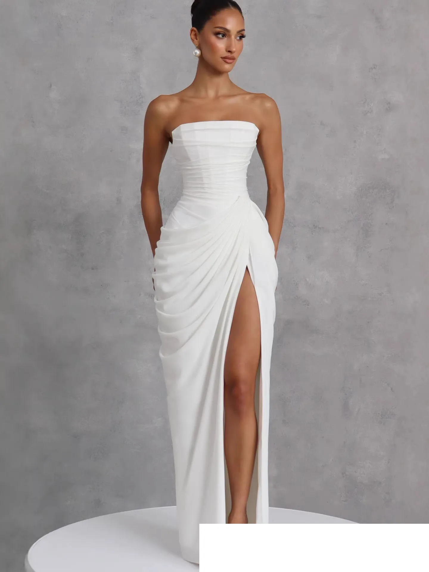new women's one-piece neckline bra strapless pure color slit fashion sexy backless evening dress Ready to Wear Formal Attire
