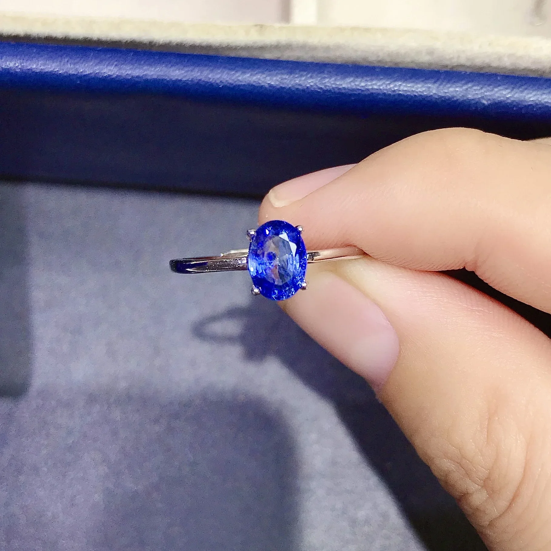 

100%Natural Sapphire Ring Pigeon Egg Super Flash 1ct S925 Sterling Silver Blue Sapphire 5mm*7mm 925Silver Jewelry Gift for Woman