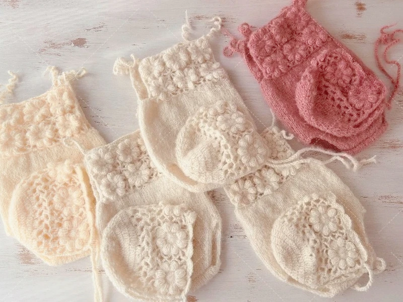 Newborn Photography Props Cute Soft Handmade Knitted Outfit Clothing with Hat Suit 2pcs for Baby Studio Photoshoot Photo Prop
