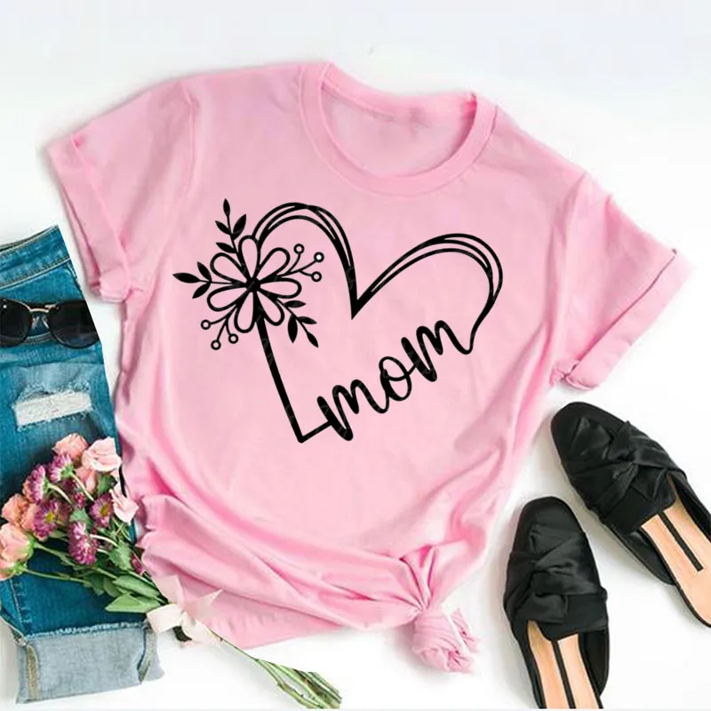 Mom Heart  Instant Digital Download Flower Short Sleeve Top Tees 100% cctton Fashion Streetwear Harajuku goth y2k Drop Shipping