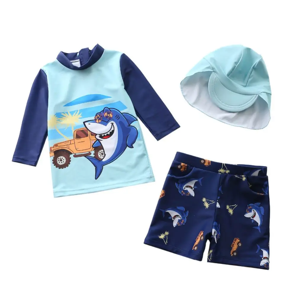 2022 Baby Boy Shark Swimsuit Toddler Kids Swimwear With Sun Cap Suit Surfing Wear Infant Children Sunscreen Beach Bathing Suit