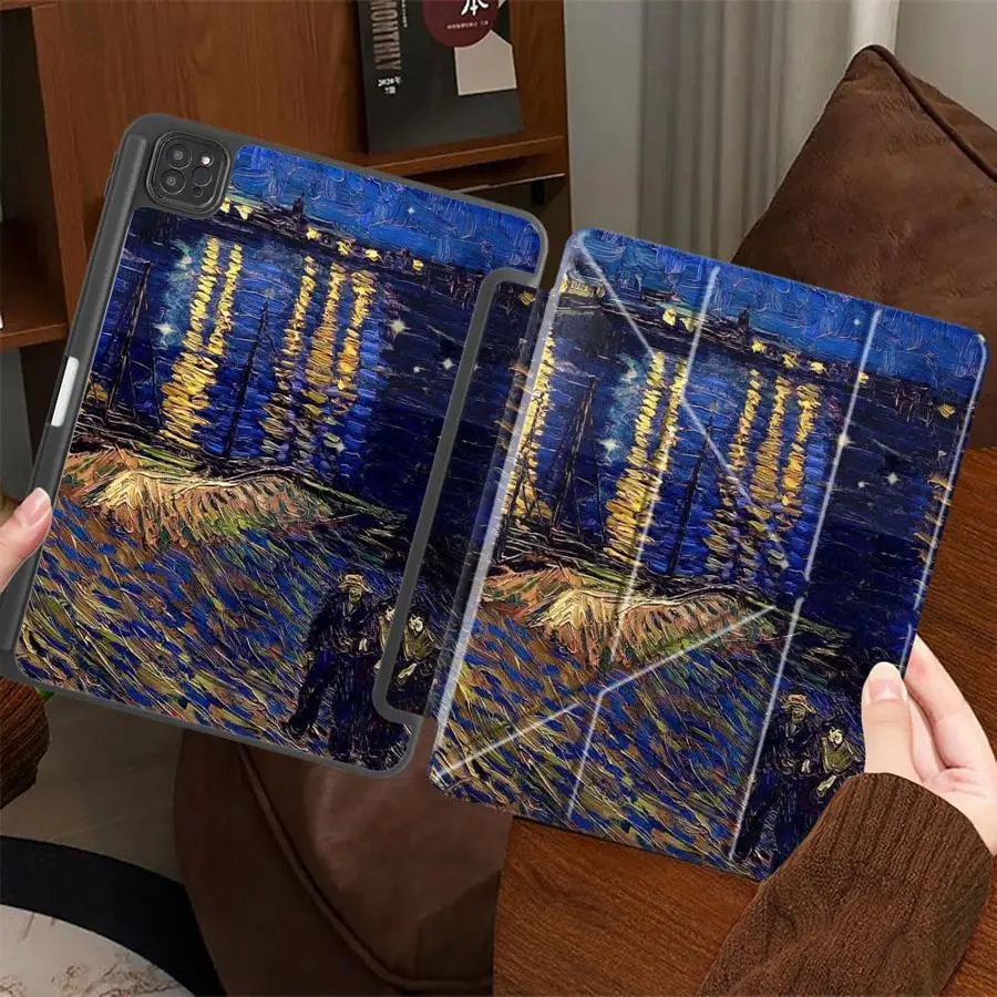 

Чехол-подставка для планшетов iPad Mini 6, 7, Air 4, 5, M3, M2, 1, 2, M4, 11 дюймов, Pro 11-го, 10-го, 9-го, 8-го, 7-го поколений, 12.9 дюймов Pro 2025, Van Gogh's