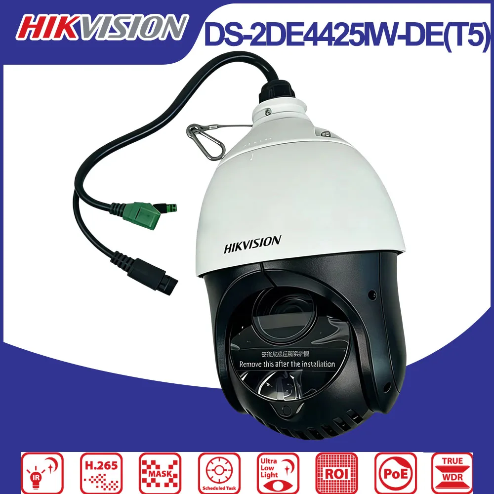 Hikvision DS-2DE4425IW-DE(T5) 4MP PTZ Camera 25x Optical 16x Digital Zoom IR 100m IP66 PoE AcuSense Outdoor Speed Dome Camera