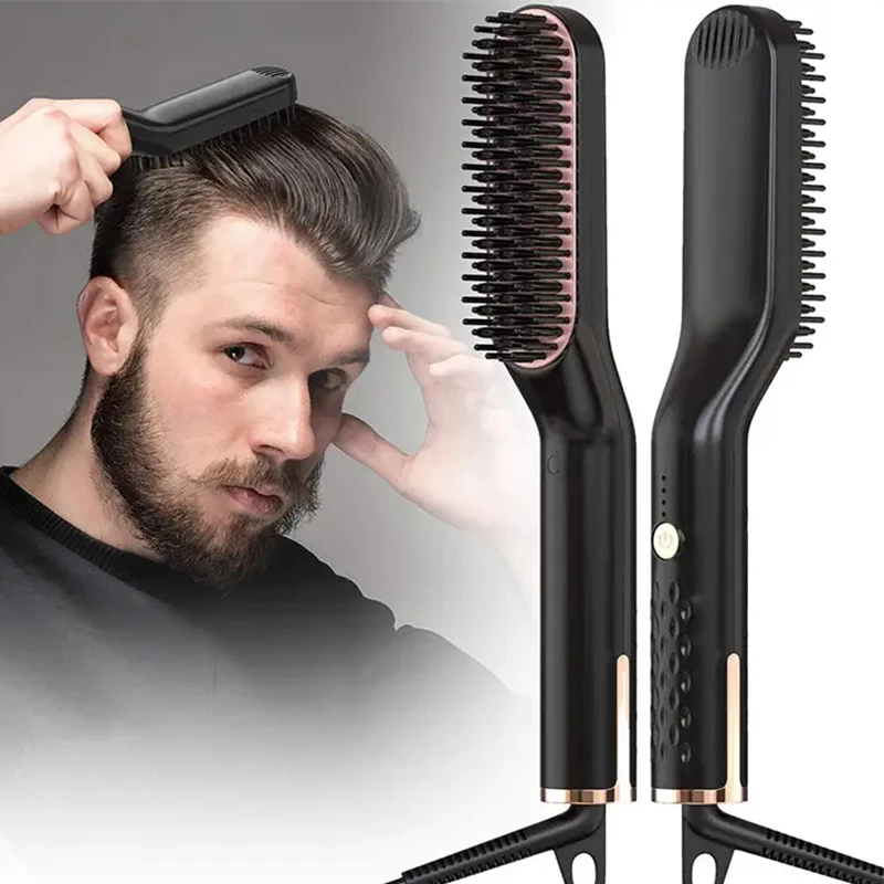 

Hair straightener, beard beauty set, boys' multi-functional, men's beard straightening comb, styling brush, hair ironing device