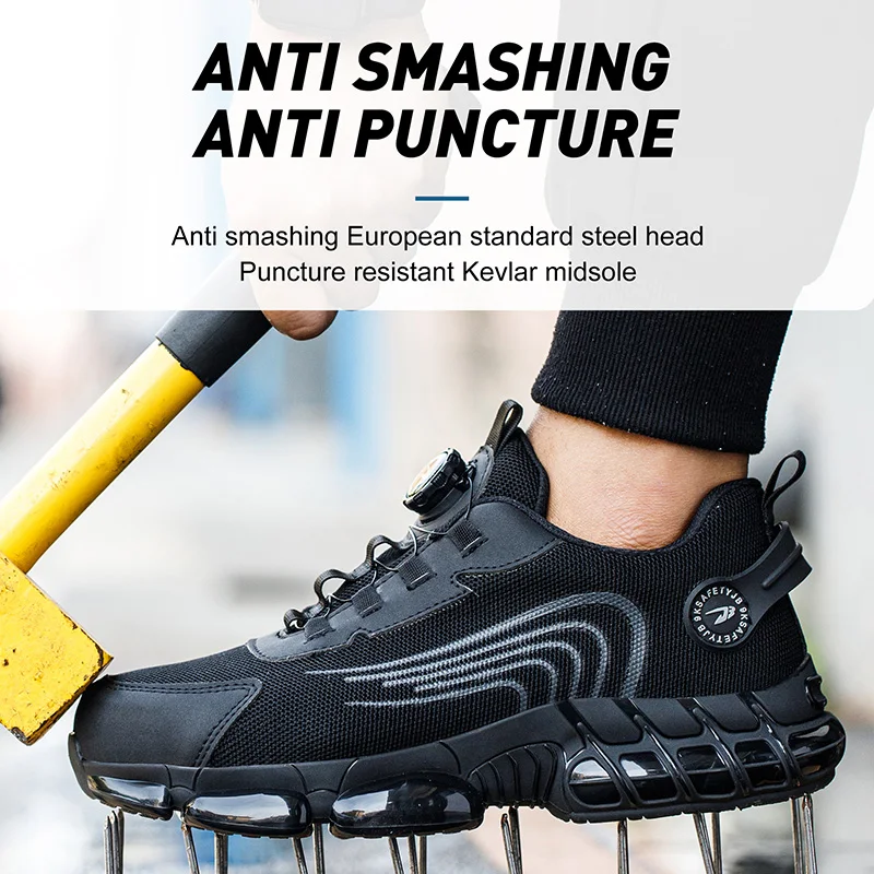 Plus-Size Safety Shoes, Unisex, With Steel Wire Rotary Buckle, Lightweight And Breathable, Men's Anti-Smashing Work Shoes