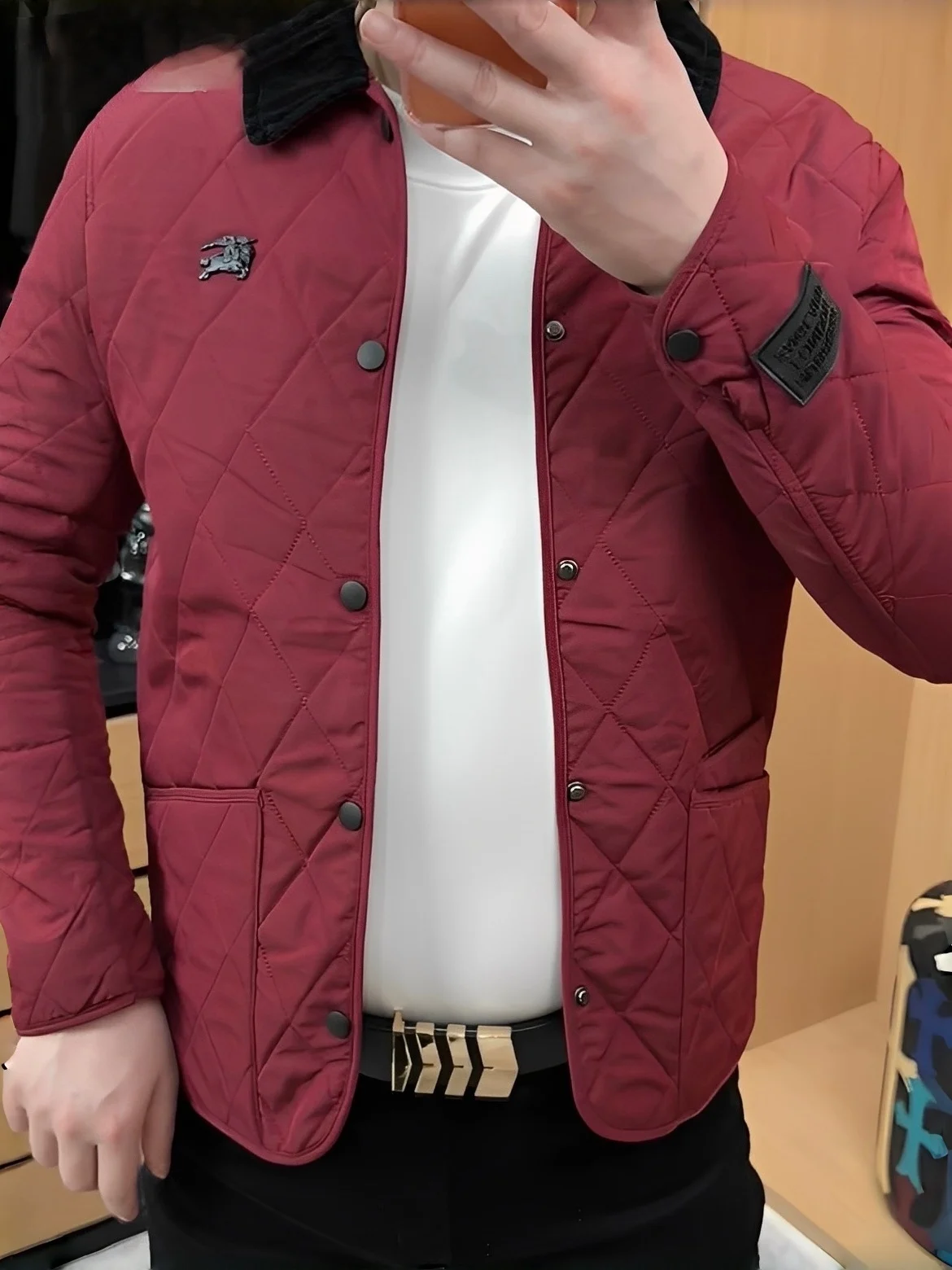 

Мужская приталенная хлопковая куртка Slim Fit 2025: Модная повседневная универсальная верхняя одежда с воротником и ромбовидным узором для осени и зимы