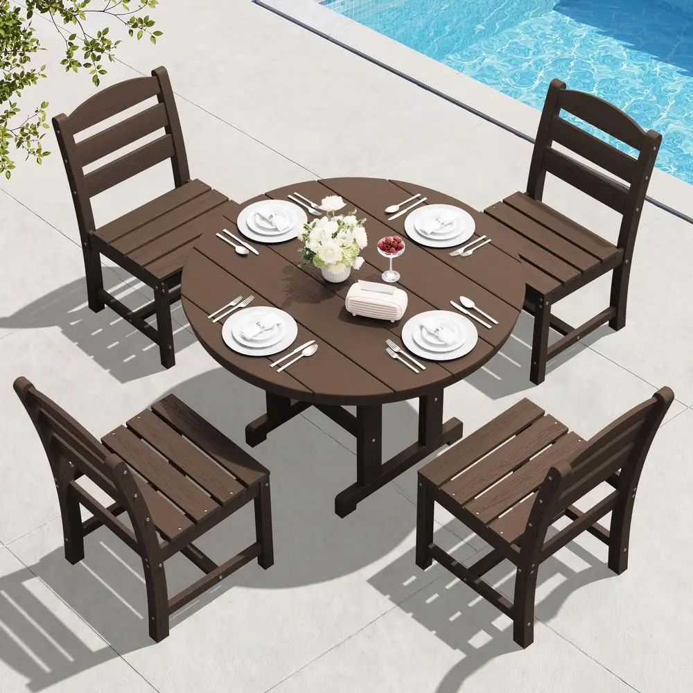 

5Piece Patio Dining Sets, HDPE Outdoor Table and Chairs Furniture Set, 45 Round Dining Table and 4 Armless Dining Chairs, Coffe