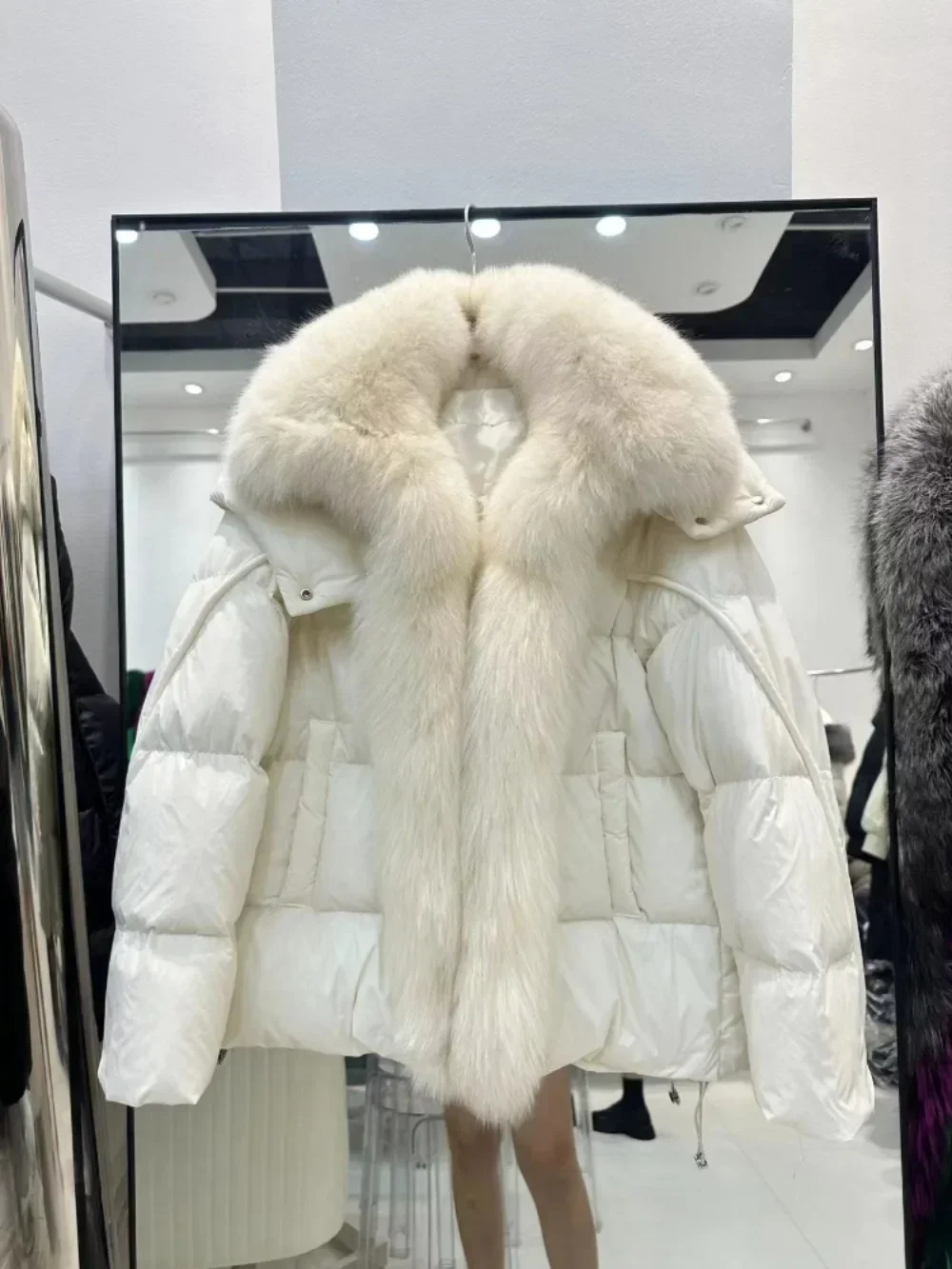 Warm Hooded Real Fox Fur Front Flap Down Coat Female 2024 Winter Fashion Casual Real Fox Fur Coat White Duck Down Jacket Women