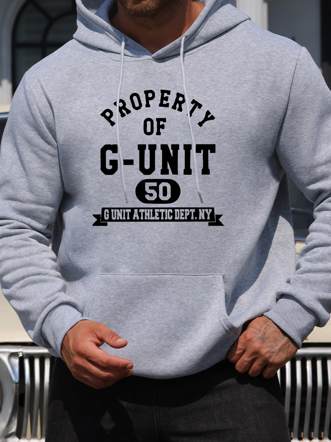 Herren G-Unit 50 Hip-Hop-Hoodie mit Aufdruck „Property Of G-Unit“, Schwarz, Oversize-Streetwear-Pullover, Sweatshirt, Sport, Freizeit, Alltag, Oberteile – Detail 6