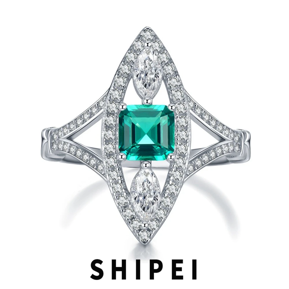 

SHIPEI 925 Sterling Silver Asscher Cut 6*6MM Paraiba Tourmaline White Sapphire Gemstone Vintage Women Ring Fine Jewelry Gifts