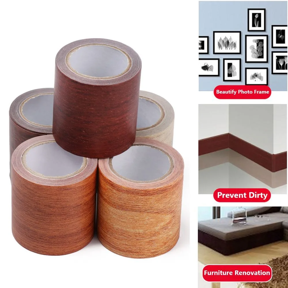 5M/Roll Self-adhesive Floor Repair Sticker Waterproof Wood Grain Door Decals Realistic Skirting Line Home Decoration