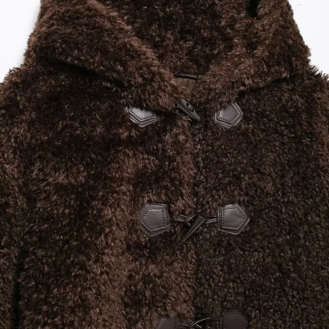 

Autumn Winter New Arrival Cross-Border Rope Knot Decorated Coat Regular Fit Chinese Ladies Short Hooded Faux Fur Effect Jacket