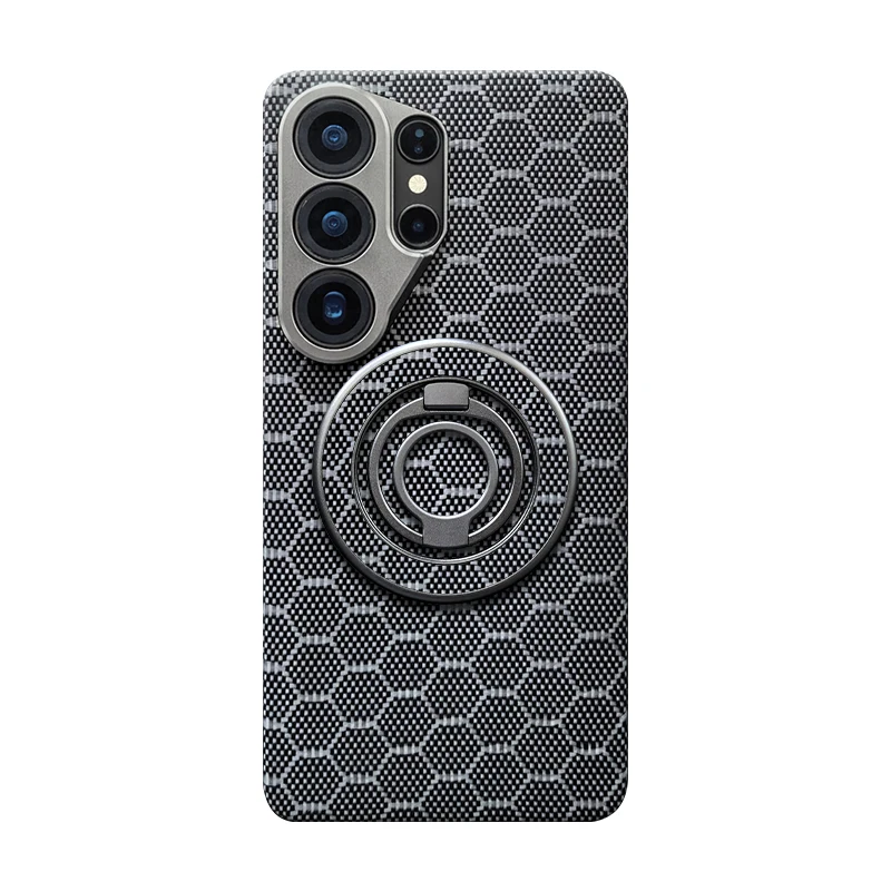 

Оригинальный чехол из арамидного волокна 1500D Kevlar для Samsung Galaxy S26 Ultra + вращающийся кронштейн, противоударная задняя крышка с магнитной зарядкой
