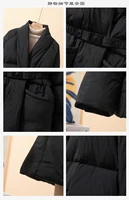 New Fashion Temperament Cotton Coat Women Winter Warm Solid Color V-neck Gathered Waist Jacket Coats Parkas with Belt 6