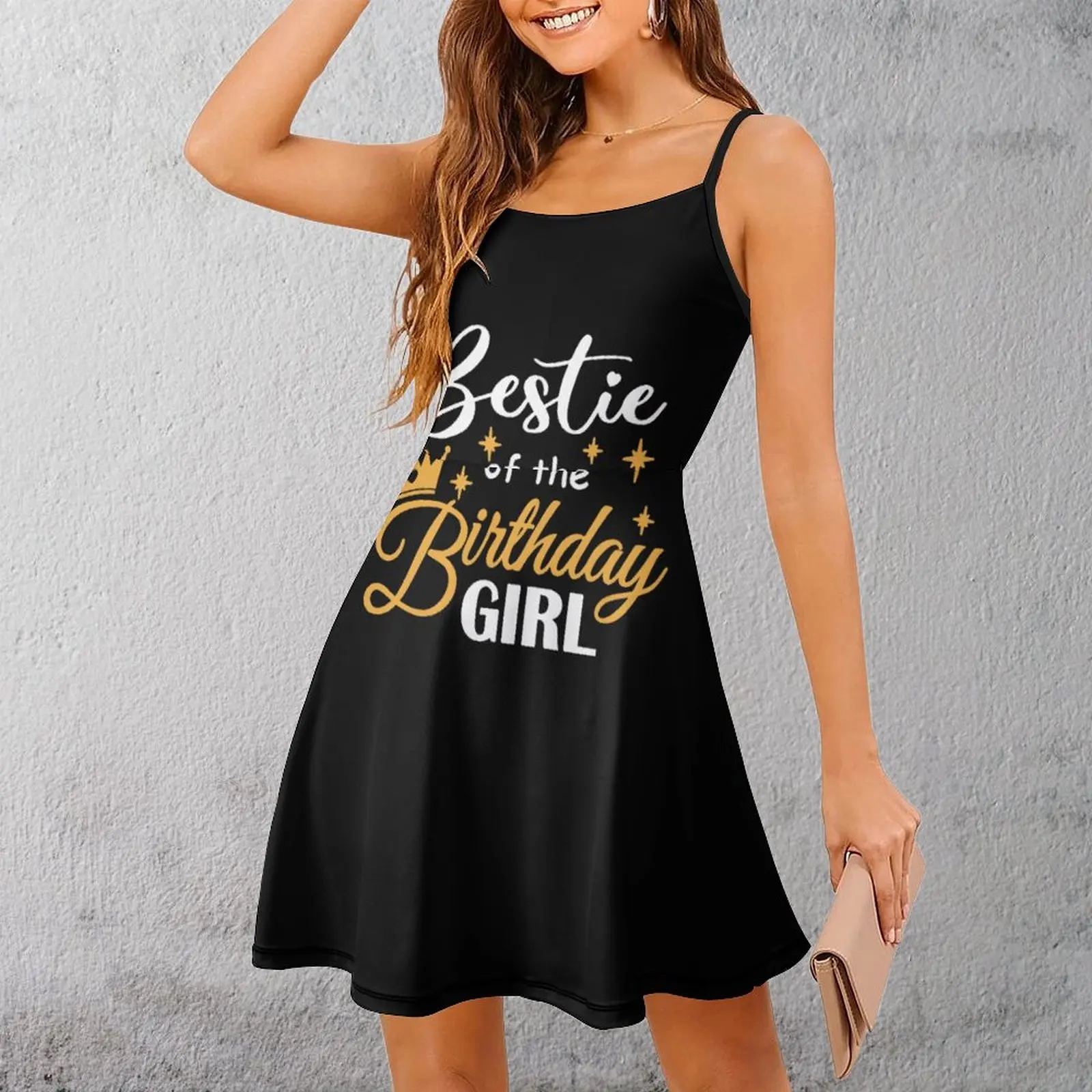 

Женское платье на бретельках с короной на день рождения Bestie, повседневная экзотическая женская одежда с графическим рисунком, забавная новинка, платье для отпуска