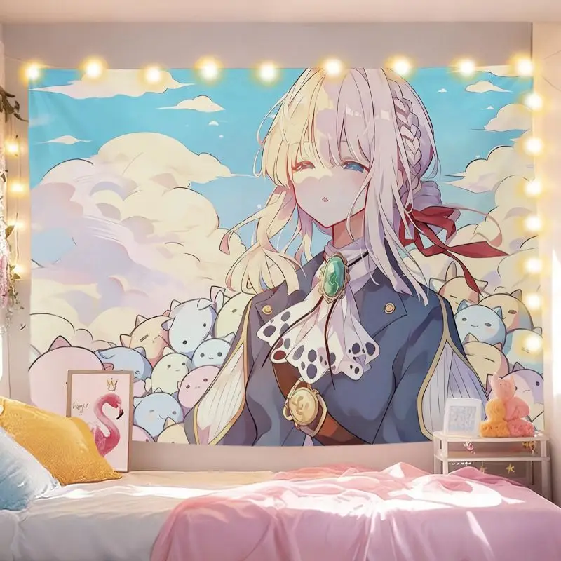 VIKAMA Aesthetic Violet Evergarden Anime Tapestry, Printed Wall Hanging, Room Decor for Bedroom Dorm Living Room