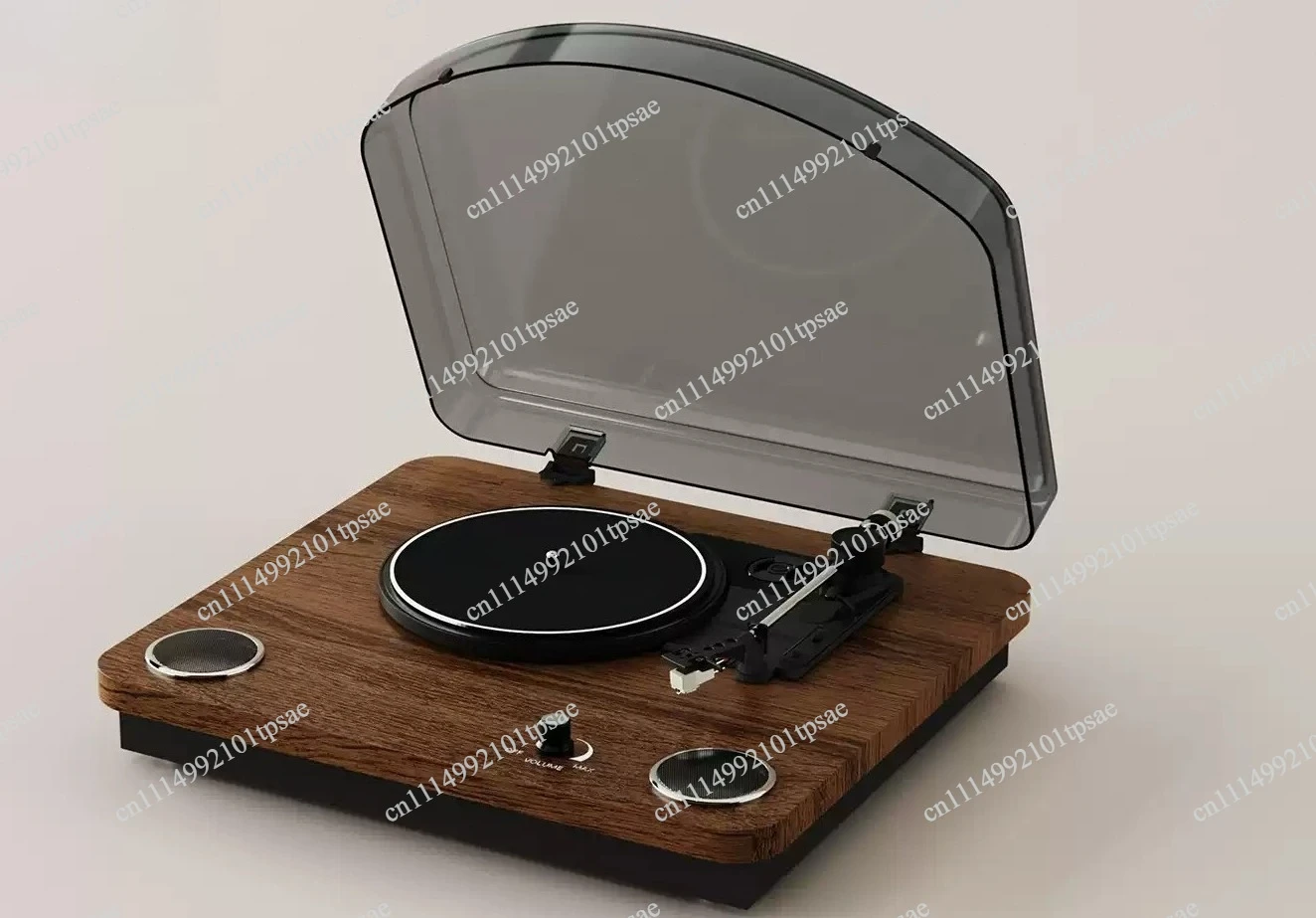 Black vinyl records, CD players, gramophones, audio decorations, wooden Bluetooth retro vintage living room