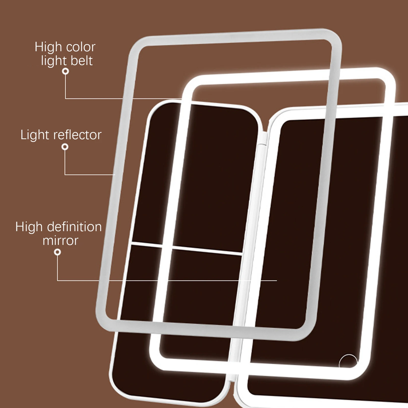 인기 데스크탑 LED 메이크업 거울 필 라이트 확대경 3면 접이식 쉘 거울 회전 보관 공주 드레싱 거울