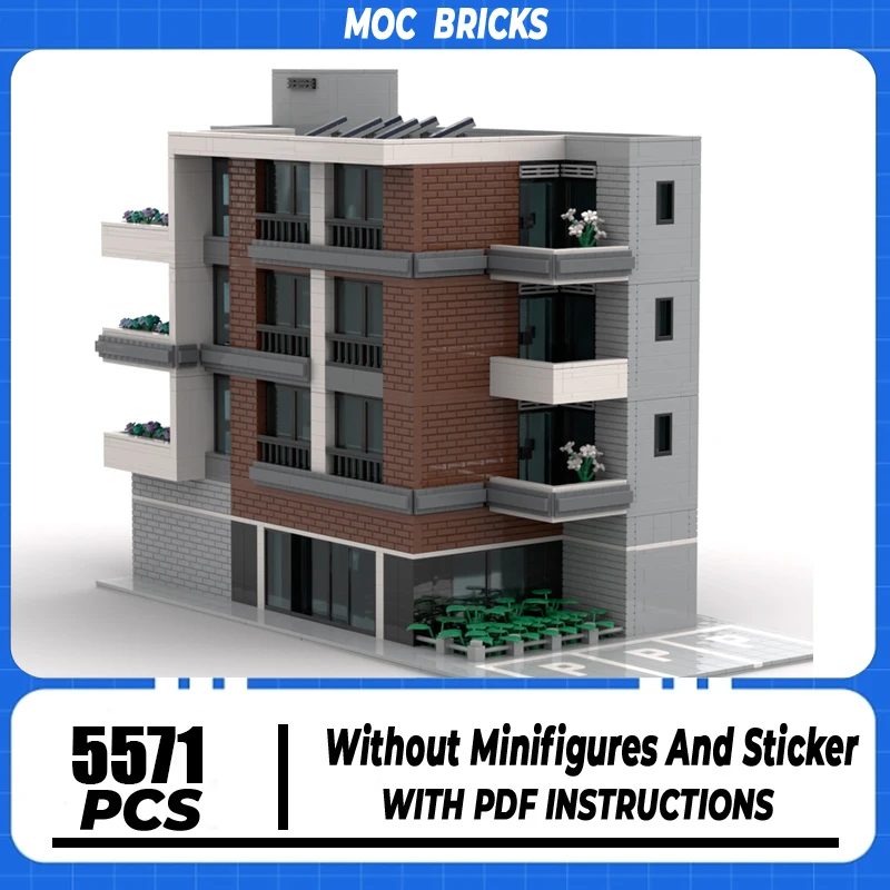 City Street View Moc Building Blocks Apartment Complex  Modular Model Bricks DIY Assembly Construction Toy Holiday Gifts