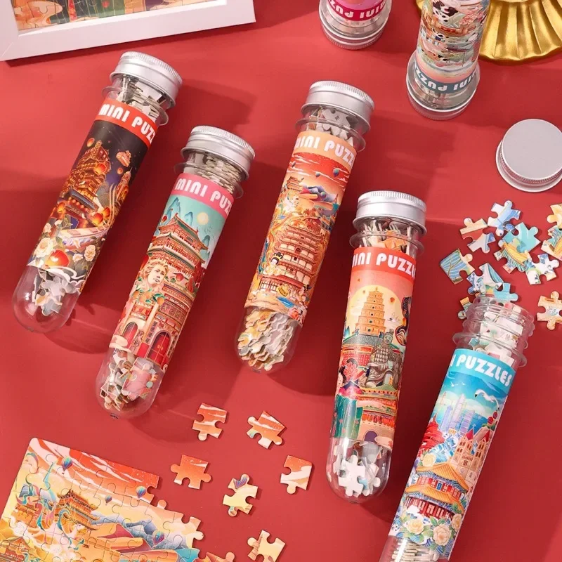 108pc Test Tube Jigsaw Puzzle Chinese Cities & Attractions Mini DIY Jigsaw Puzzle EducationGame Beautiful Scenery Assemble Toys