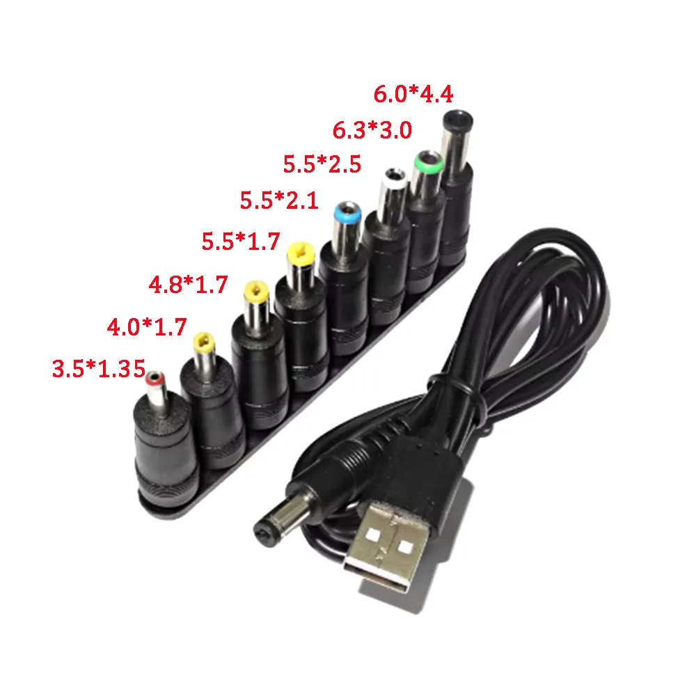 ​Universal Power Cable 5V Charging Cord USB to DC 5.5*2.1mm Jack with 8 Selectable Connector Tips with  for CCTV Cameras TV Box