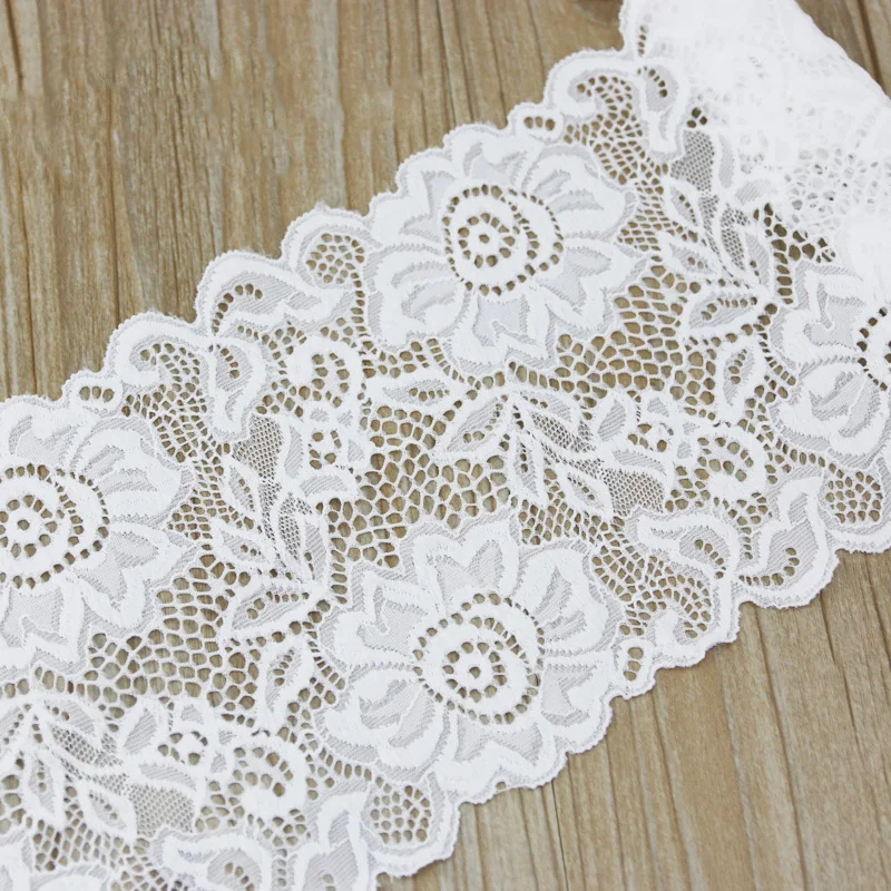 (3 meters/roll) 150mm White Elastic Lace Fabric French Hollow Underwear Lace Curtain Tailing DIY Trim Exquisite Design