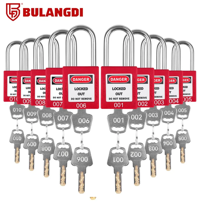 10 szt. Blokada/Tagout stalowa kłódka bezpieczeństwa Seguridad czerwony żółty zielony czarny niebieski Mini kłódka blokująca z 2 kluczami
