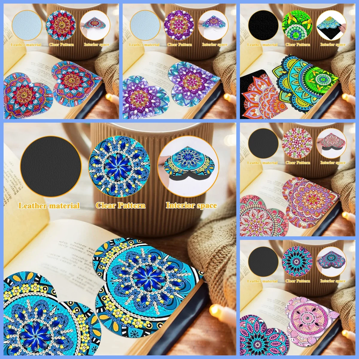 6-Piece Diamond Painting kit Bookmark Mandala Pattern PU leather Material Suitable for Painting lovers, Holiday gifts view 3
